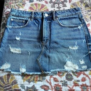 ZARA Distressed Ripped Blue Denim Mini Skirt, Size: L